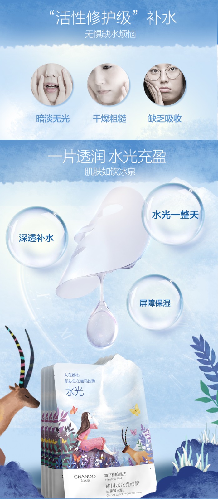 自然堂冰川水水光面膜贴片 补水保湿面膜