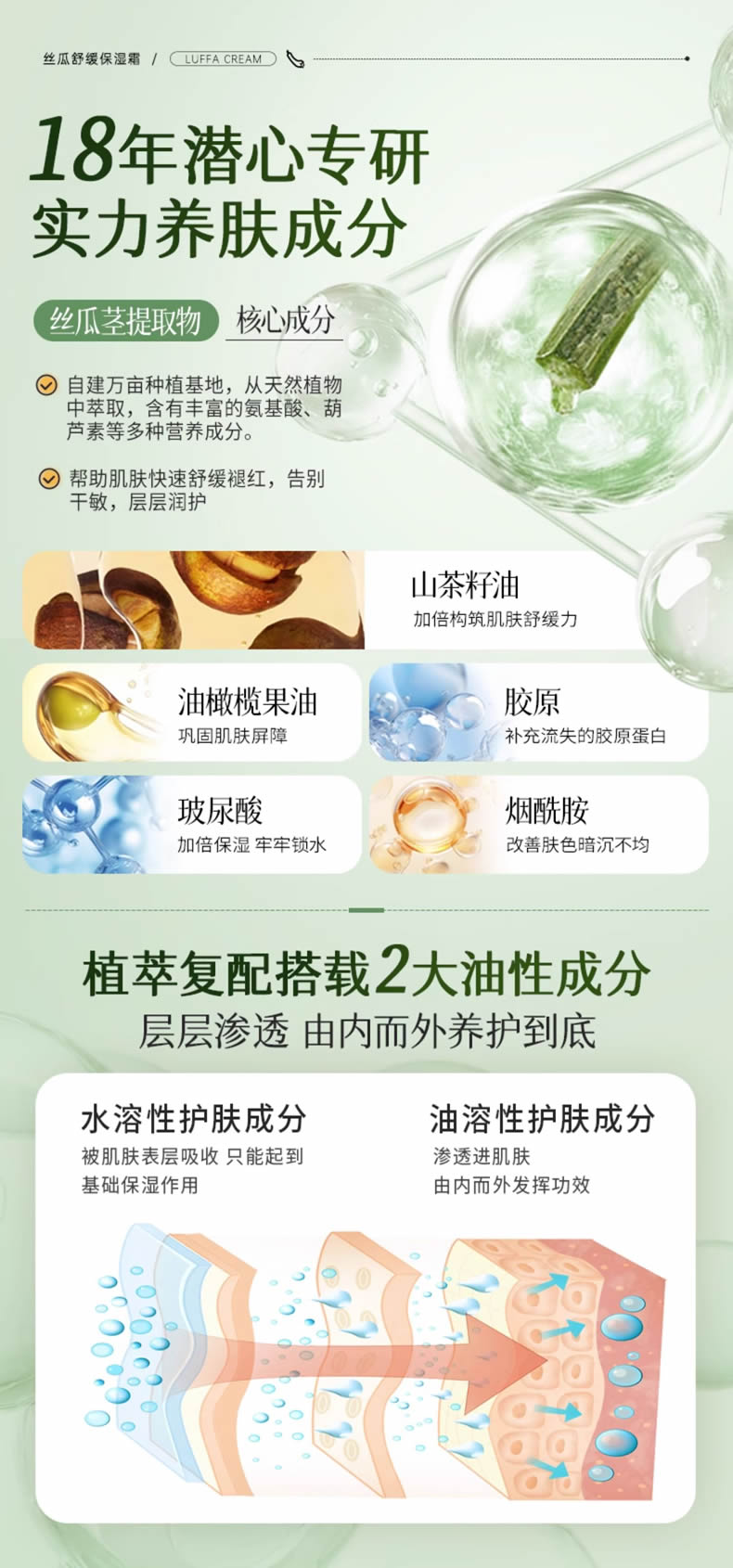 千纤草丝瓜舒缓保湿霜 修复屏障受损抗过敏祛泛红血丝缓解干痒补水面霜